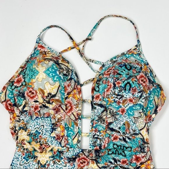 Jets By Jessika Allen Blue Multi Floral Plunge Swimsuit - Picture 2 of 13